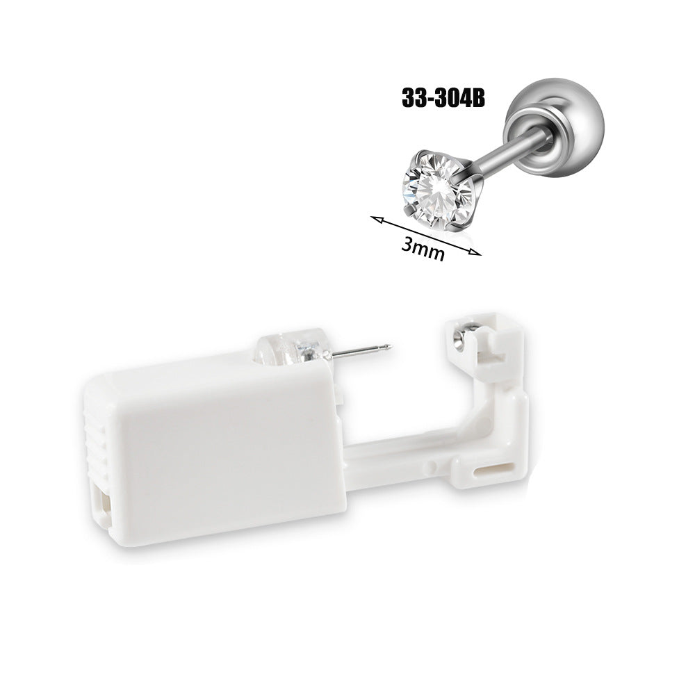 跨境不锈钢一次性耳洞打耳器耳钉花朵蝴蝶锆石头部球座一次打耳枪