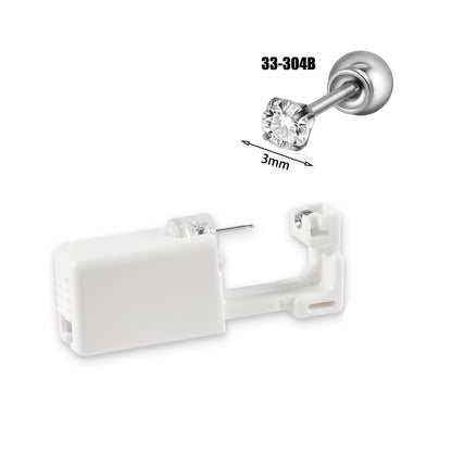 跨境不锈钢一次性耳洞打耳器耳钉花朵蝴蝶锆石头部球座一次打耳枪