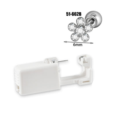 跨境不锈钢一次性耳洞打耳器耳钉花朵蝴蝶锆石头部球座一次打耳枪