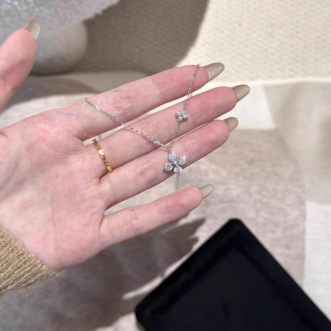 Twin Clover Necklace for Women, Summer | Zirconia Niche Choker | Luxury Designer Trendy