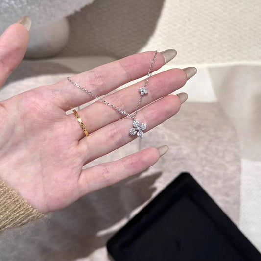 Twin Clover Necklace for Women, Summer | Zirconia Niche Choker | Luxury Designer Trendy