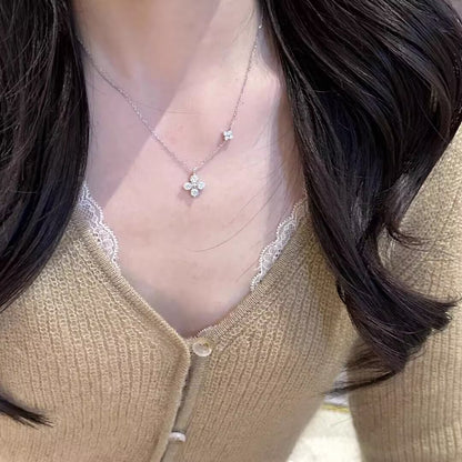 Twin Clover Necklace for Women, Summer | Zirconia Niche Choker | Luxury Designer Trendy