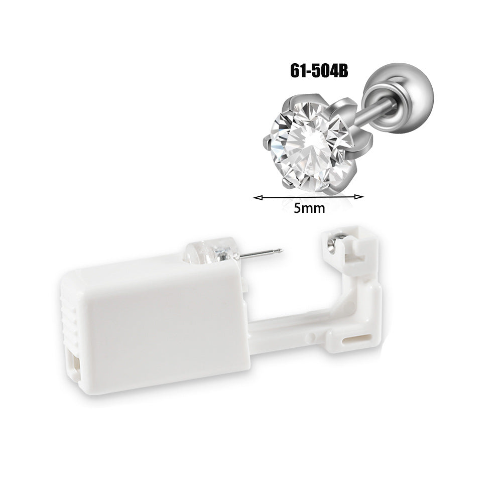 跨境不锈钢一次性耳洞打耳器耳钉花朵蝴蝶锆石头部球座一次打耳枪