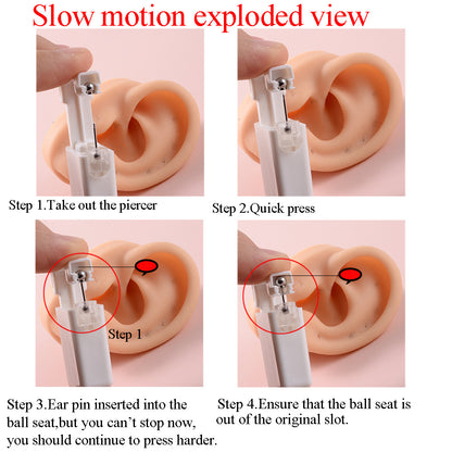 跨境不锈钢一次性耳洞打耳器耳钉花朵蝴蝶锆石头部球座一次打耳枪