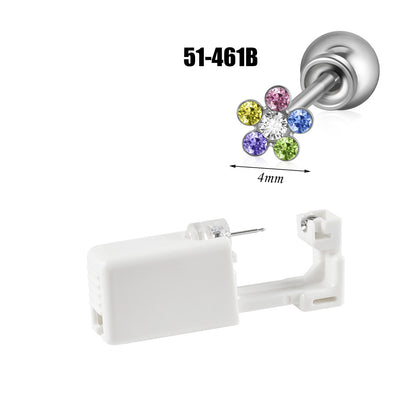 跨境不锈钢一次性耳洞打耳器耳钉花朵蝴蝶锆石头部球座一次打耳枪