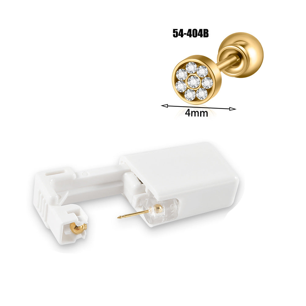 跨境不锈钢一次性耳洞打耳器耳钉花朵蝴蝶锆石头部球座一次打耳枪